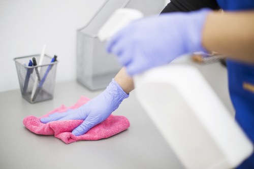 Close-up of fabric upholstery being treated for stains