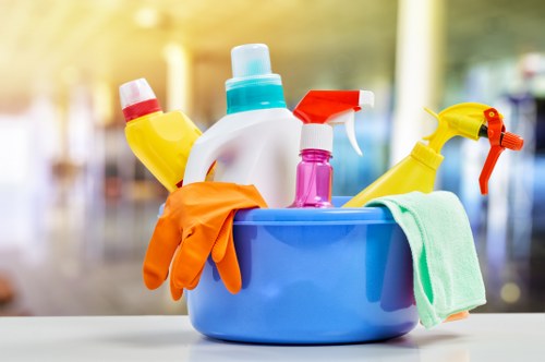 Professional commercial cleaning in a busy office lobby