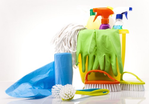 A clean and organized living room representing domestic cleaning